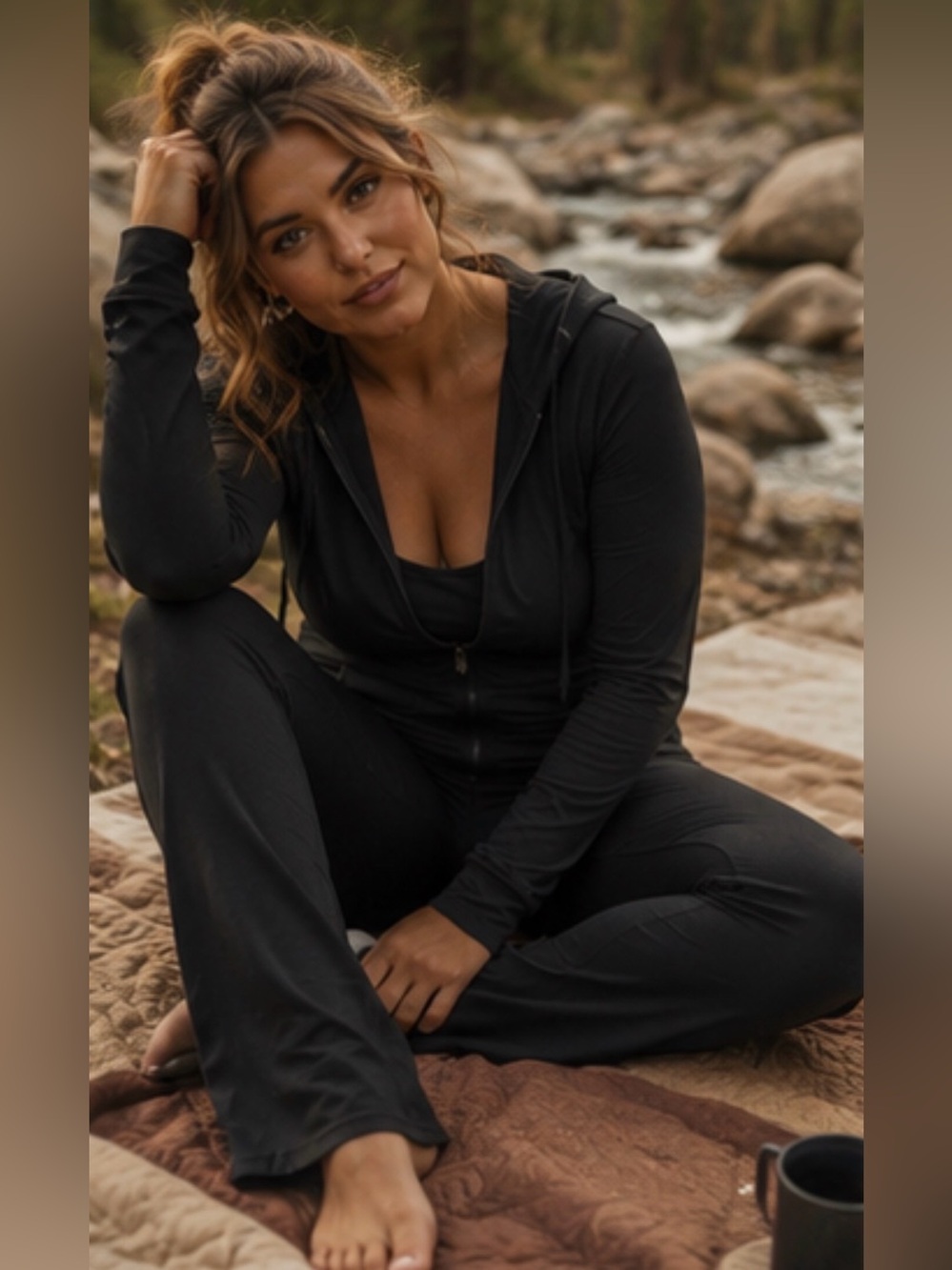 Black Zip Hoodie & Lounge Pants Set (size friendly)